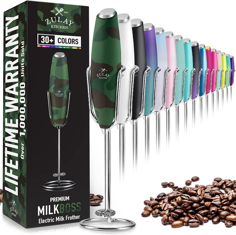 Photo 1 of ULTRA HIGH SPEED MILK FROTHER For Coffee With NEW UPGRADED STAND - Powerful, Compact Handheld Mixer with Infinite Uses - Super Instant Electric Foam Maker with Stainless Steel Whisk by Zulay (Camo)