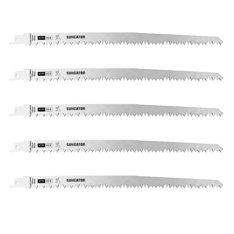 Photo 1 of Reciprocating Saw Blades SUNGATOR 12-Inch for Wood Pruning, Super Hard HCS Material with 5TPI Improve The Cutting Efficiency (5-Pack)