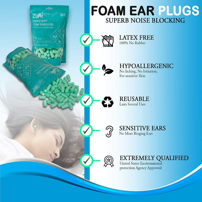 Photo 3 of (100 Pair) Ear Plugs for Sleeping Noise Cancelling Ear Plugs for Noise Reduction Ultra Soft Foam Earplugs Sound Blocking Sleeping Snoring, Concerts, Airplanes, Travel, Work Loud Noise 35dB Highest NRR
