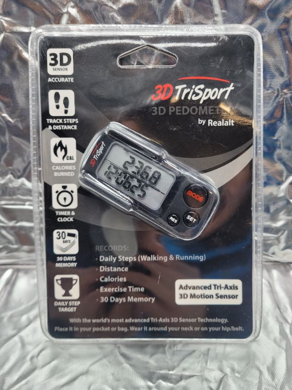 Photo 4 of 3DTriSport Walking 3D Pedometer with Clip and Strap, Free eBook | 30 Days Memory, Accurate Step Counter, Walking Distance Miles/Km, Calorie Counter, Daily Target Monitor, Exercise Time.