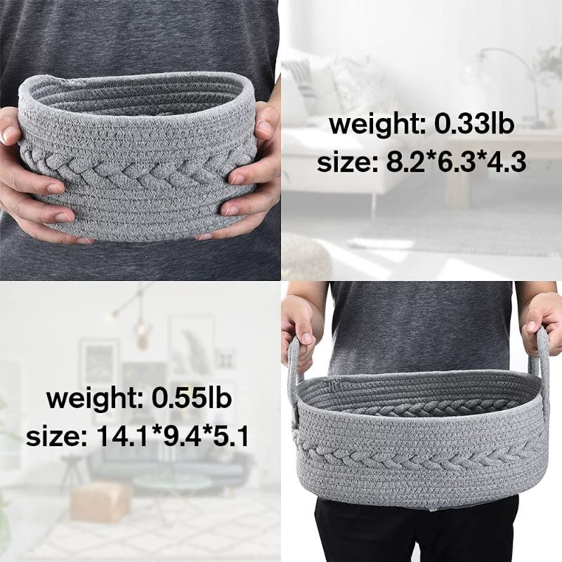Photo 3 of ADINLIFE Cotton Rope Woven Storage Basket, 3 Pack Handmade Organizer with 2 Handles, Washable and Foldable Container for Nursery Diaper Caddy Baby Clothes Towels Books Food-Grey