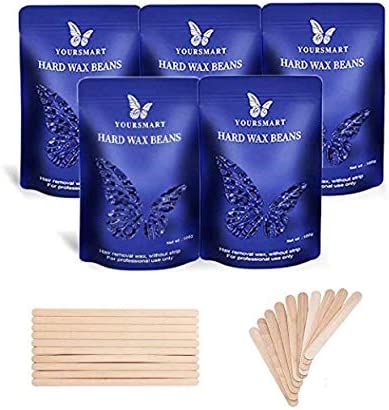 Photo 1 of YOURSMART Hard Wax Beans Beads (5 Packs of 100 Grams) for Rapid Waxing of All Body with 20 Wax Applicator Spatula Sticks