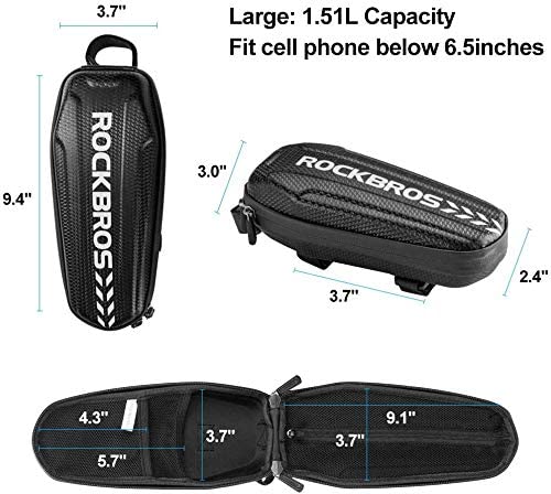 Photo 2 of (Large) ROCKBROS Top Tube Bike Bag Bike Front Frame Bag EVA Bicycle Bag Bike Accessories Pouch Storage Pack Water Resistant Bike Phone Bag Below 6.2"/6.5" for Mountain Road Bike