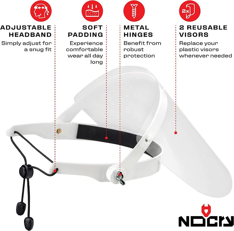 Photo 2 of NoCry Flip Up Face Shield with Adjustable Headband; Comes with 2 Clear, Reusable Plastic Visors