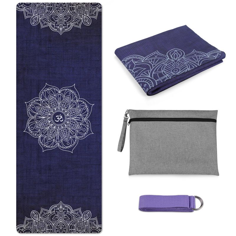 Photo 1 of KUYOU Travel Yoga Mat, Foldable 1/16 inch Thick Yoga Mat Rubber Yoga Mats & Exercise Mats w/Carrying Bag and 96in Stretch Band Straps ,For Yoga Pilates & Fitness, Dark Blue