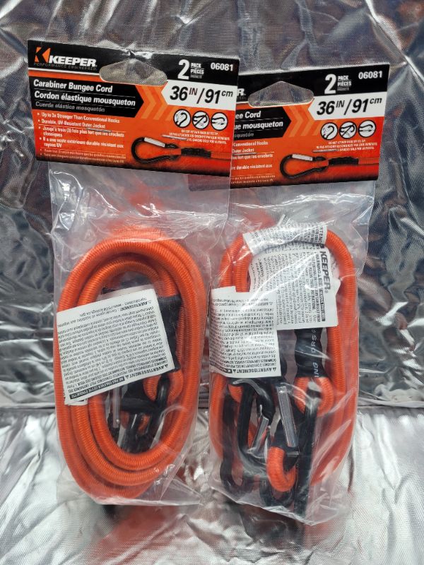 Photo 2 of (2 pack of 2) Keeper - 36” Carabiner Bungee Cord, 2 Pack - UV And Weather-Resistant 36"