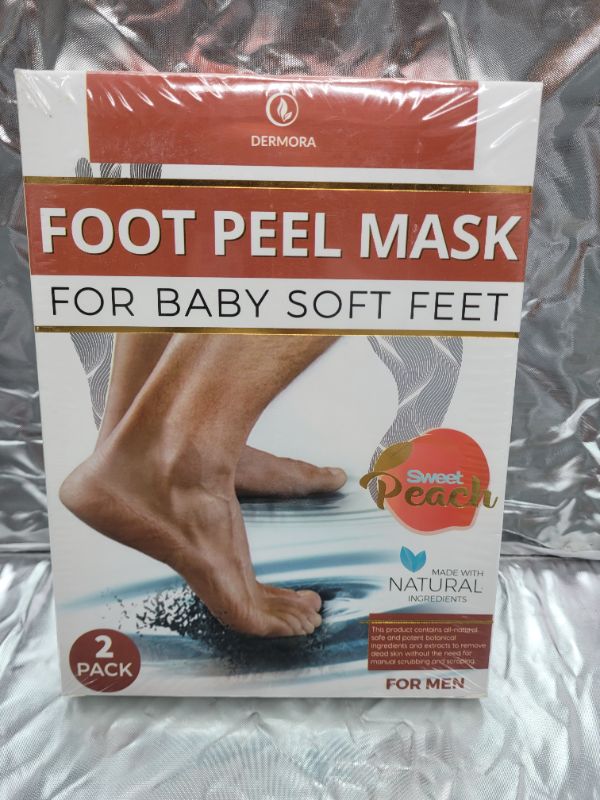 Photo 4 of DERMORA Foot Peel Mask - 2 Pack of Large Size Skin Exfoliating Foot Masks for Dry, Cracked Feet, Callus, Dead Skin Remover - Feet Peeling Mask for baby soft feet, Peach Scent