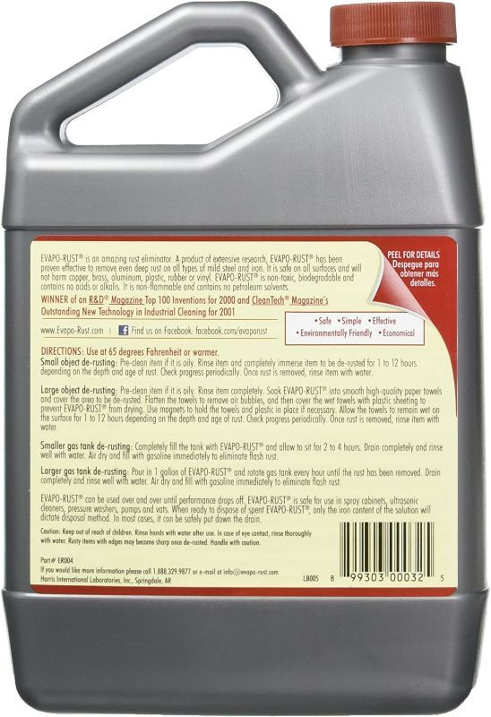 Photo 2 of CRC Evapo-Rust, Heavy-Duty Rust Remover, Reusable, Acid-Free, Non-Corrosive, Water-based, 32 oz, Removes Rust to Bare Metal 1 Pack