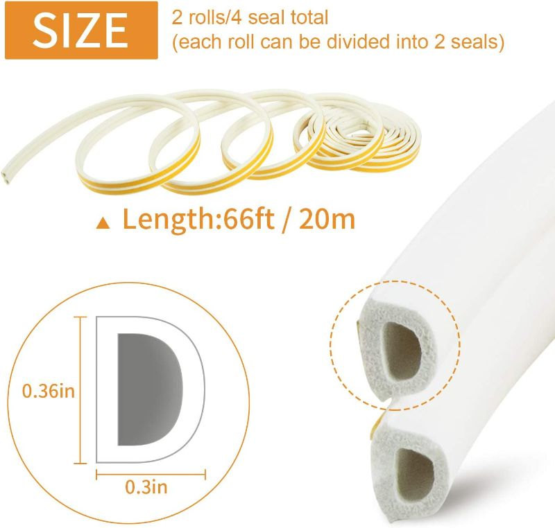Photo 2 of Keliiyo Door Weather Stripping, Window Seal Strip for Doors and Windows - Self-Adhesive Foam Weather Strip Door Seal | Soundproof Seal Strip Insulation Epdm D Type 66ft(20m) 2 Pack (White)