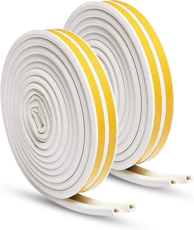 Photo 1 of Keliiyo Door Weather Stripping, Window Seal Strip for Doors and Windows - Self-Adhesive Foam Weather Strip Door Seal | Soundproof Seal Strip Insulation Epdm D Type 66ft(20m) 2 Pack (White)