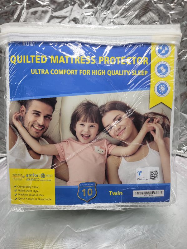 Photo 3 of Twin Size Quilted Fitted Mattress Pad, Waterproof Breathable Soft Mattress Protector, Deep Pocket Fitted Style Bed Cover, Vinyl-Free