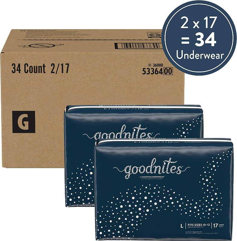 Photo 1 of Goodnites Nighttime Bedwetting Underwear, Girls' L (68-95 lb.), 34 Ct