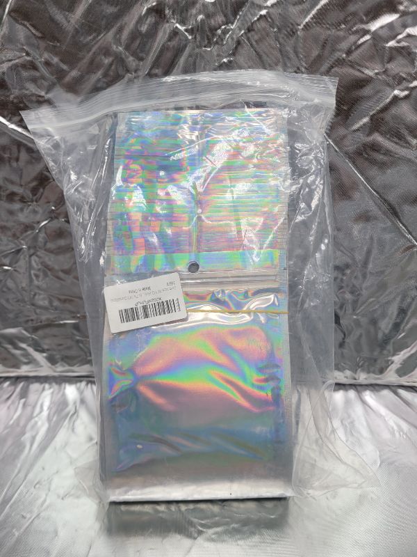 Photo 4 of Permotary 200 PCS Holographic Aluminum Foil Bags Ziplock Bags, Resealable Smell Proof Bags for Food Storage Party Favor Cookies Coffee Bean Jewelry Electronics(4.7"x 7.8")