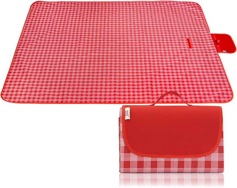 Photo 1 of Extra Large Picnic Blankets, 78 x 78Inches Waterproof Sand Proof Picnic Mat Beach Blankets Portable & Foldable Beach Mat Camping Mat for Outdoor Picnics, Camping, Grass (Red, White)