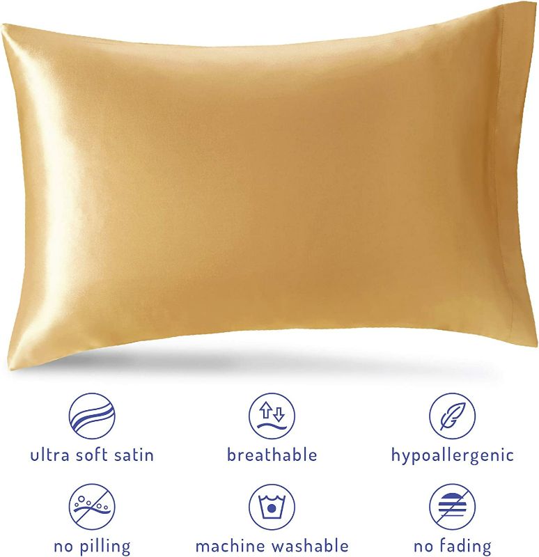 Photo 1 of COUCOU HOME Satin Pillowcase, Soft and Cool Pillowcover for Hair and Skin, Envelope Closure Pillow Case Set of 2. (King(20"x40"), Gold)