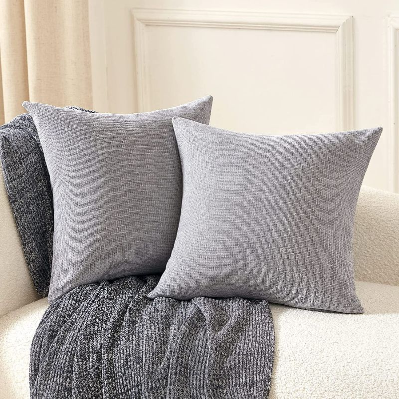 Photo 1 of Anickal Light Grey Pillow Covers 22x22 Inch Set of 2 Rustic Farmhouse Chenille Decorative Throw Pillow Covers Square Cushion Case for Home Sofa Couch Decoration