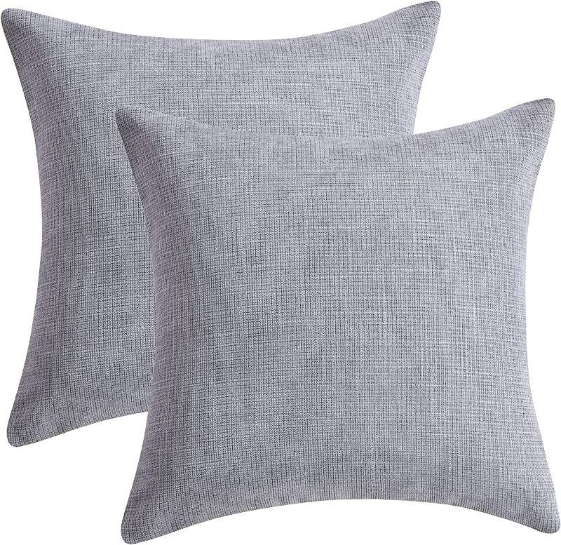 Photo 2 of Anickal Light Grey Pillow Covers 22x22 Inch Set of 2 Rustic Farmhouse Chenille Decorative Throw Pillow Covers Square Cushion Case for Home Sofa Couch Decoration