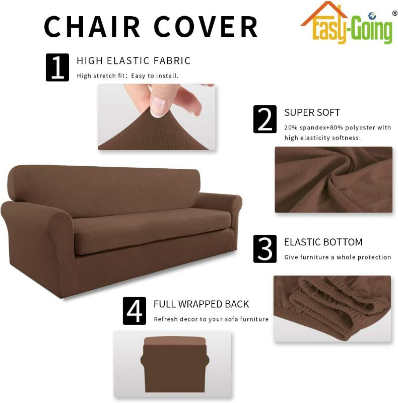 Photo 2 of (large) Easy-Going 2 Pieces Microfiber Stretch Sofa Slipcover – Spandex Soft Fitted Sofa Couch Cover, Washable Furniture Protector with Elastic Bottom Kids,Pet (Sofa, Brown) 