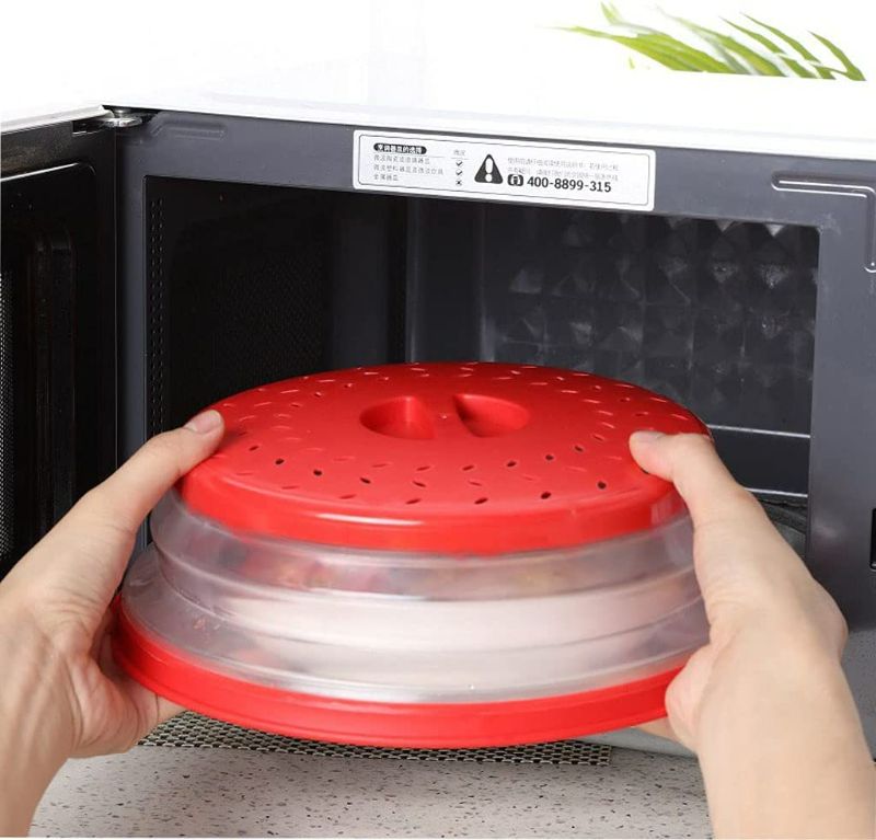 Photo 1 of (Red) Collapsible Microwave Splatter Cover Vented Microwave Food Cover,Dishwasher Safe,BPA-Free Silicone & Plastic,10.5 Inch