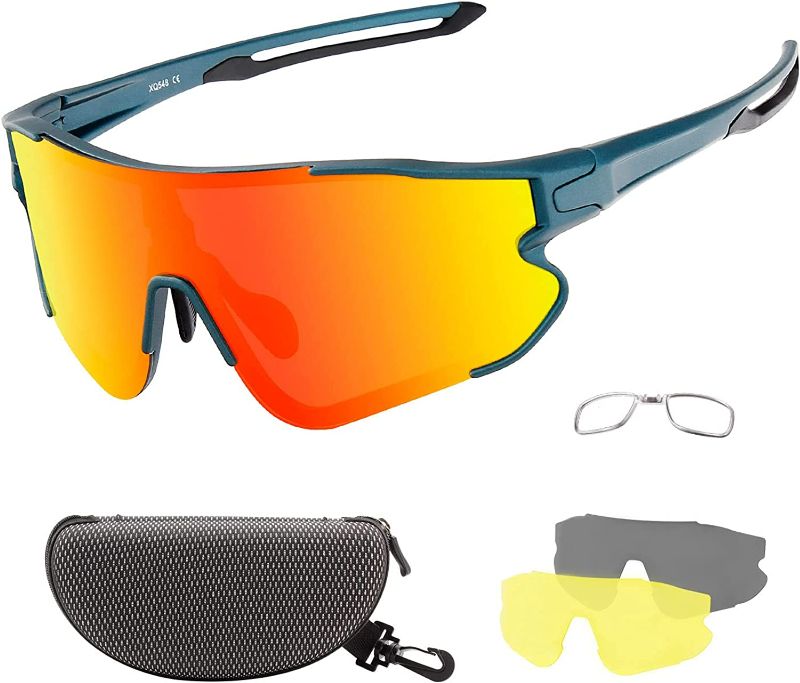 Photo 1 of (large) OULAIQI Sports Sunglasses Cycling Sunglasses for youth with 1 or 3 Interchangeable Lenses Baseball Glasses