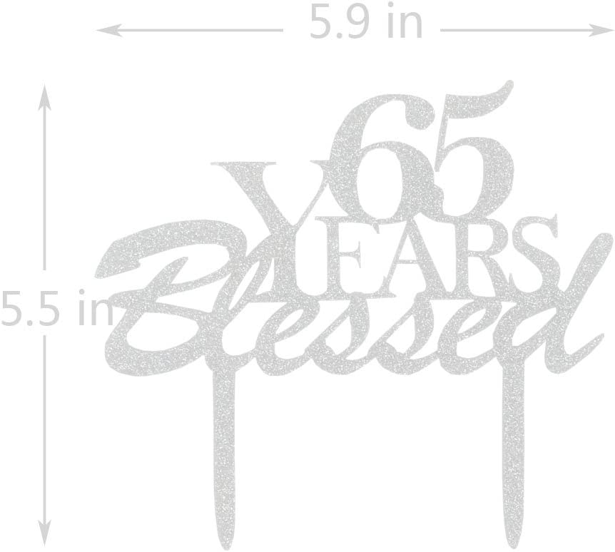 Photo 2 of 65 Years Blessed Cake Topper, 65th Birthday Party Decorations, 65th Wedding Anniversary Party Sign-Silver Color