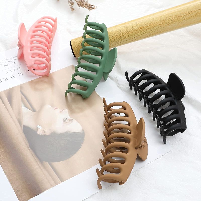 Photo 2 of Big Hair Claw Clips 4 Pack Large Banana and Jaw Clips for Women Ladies Girls Matte Nonslip Hair Holder Hair Accessories for Thick Long Heavy Hair 4.3 inch