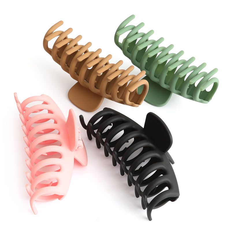 Photo 1 of Big Hair Claw Clips 4 Pack Large Banana and Jaw Clips for Women Ladies Girls Matte Nonslip Hair Holder Hair Accessories for Thick Long Heavy Hair 4.3 inch