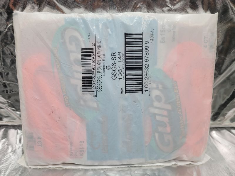 Photo 2 of (6 pack of 4 count) Gulp Grub, 6" 4count Salmon Red, Floating - Fishing Bait for Salt Or Freshwater