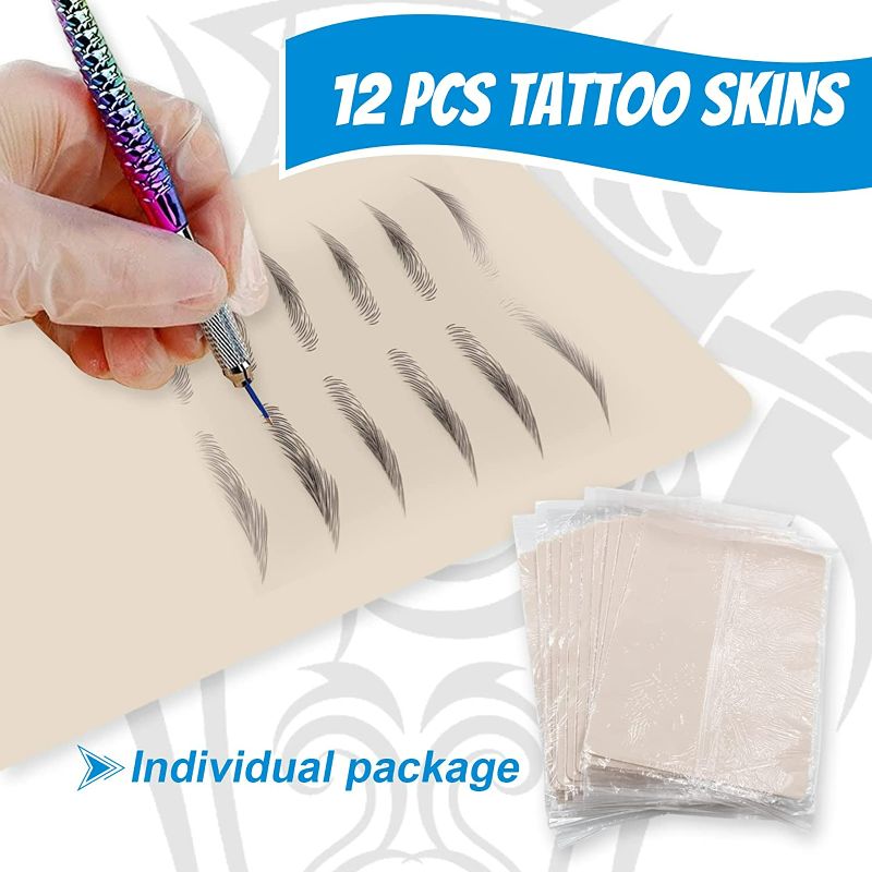 Photo 3 of Blank Tattoo Skin Practice, CINRA Double Sides 15 Sheets 8x6" Tattoo Skins Microblading Eyebrow Practice Skin for Tattooing Tattoo Supplies Tattoo Machine Gun Tattoo Kit for Tattoo Beginners