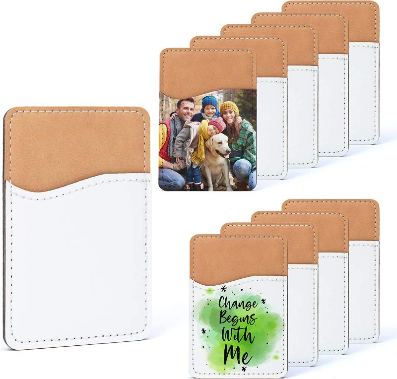 Photo 1 of (2 packs) 6 Pieces Sublimation Blanks Card Sleeves Mobile Phone Card Pocket PU Leather Card Holder Stick on Wallet Card Holder Adhesive Phone Wallet Pocket for Smartphones Supplies