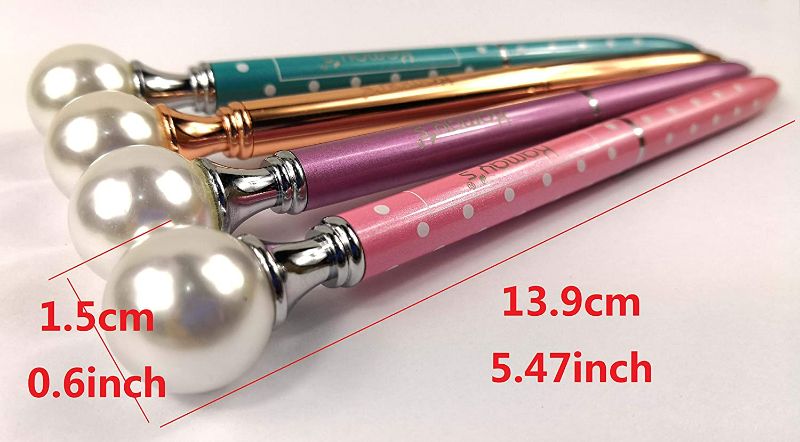 Photo 3 of 4PCS Pearl Pen Metal Ballpoint Pen with Big Pearl Funky Design Queen's Scepter Crown Style Office Supplies 1.0mm Black Ink with Gift Box by Kamay's (Rose+Rose Gold+Pink+Blue)