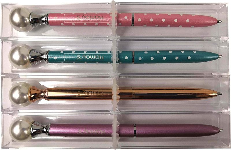 Photo 2 of 4PCS Pearl Pen Metal Ballpoint Pen with Big Pearl Funky Design Queen's Scepter Crown Style Office Supplies 1.0mm Black Ink with Gift Box by Kamay's (Rose+Rose Gold+Pink+Blue)