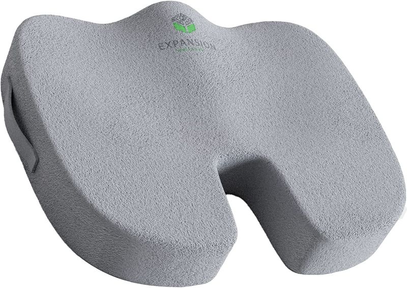 Photo 2 of Seat Cushion for Office Chair – Memory Foam Tailbone Pillow Pad for Sitting, Computer, Desk, Chair, Car – Contoured Posture Corrector for Sciatica, Coccyx Back Pain Relief (Black and grey 2 pack)