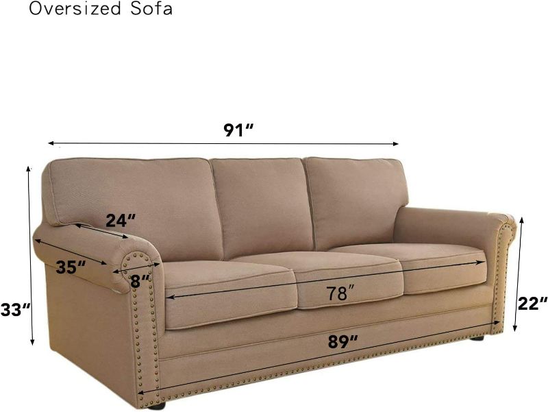 Photo 2 of Easy-Going Stretch Oversized Sofa Slipcover 1-Piece Sofa Cover Furniture Protector Couch Soft with Elastic Bottom for Kids, Polyester Spandex Jacquard Fabric Small Checks Taupe