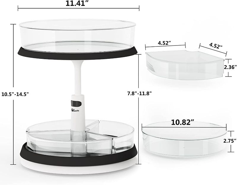 Photo 2 of 2 Tier Lazy Susan Turntable - Height Adjustable Cabinet Organizer with Clear Removable Bins - 11 Inch Spice Rack Organizer for Kitchen Cabinet, Countertop, Pantry