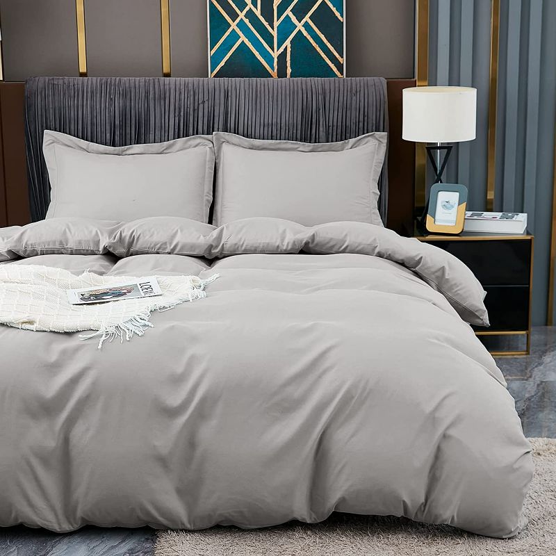 Photo 1 of BBANGD Duvet Covers King Size - Ultra Soft and Breathable Bedding King Comforter Cover Set Washed Microfiber 3 Pieces with Zipper Closure Duvet Cover and 2 Pillow Shams (Grey)
