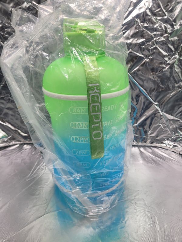 Photo 2 of KEEPTO 1 Gallon Water Bottle With Straw-Motivational Water Jug With Time Marker Straw Lid- Green/Blue Ombre KEEPTO Water Bottle With Straw Lid
