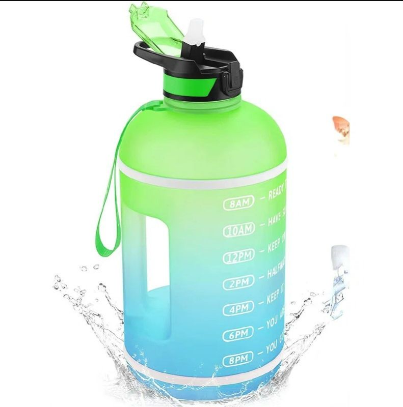 Photo 1 of KEEPTO 1 Gallon Water Bottle With Straw-Motivational Water Jug With Time Marker Straw Lid- Green/Blue Ombre KEEPTO Water Bottle With Straw Lid