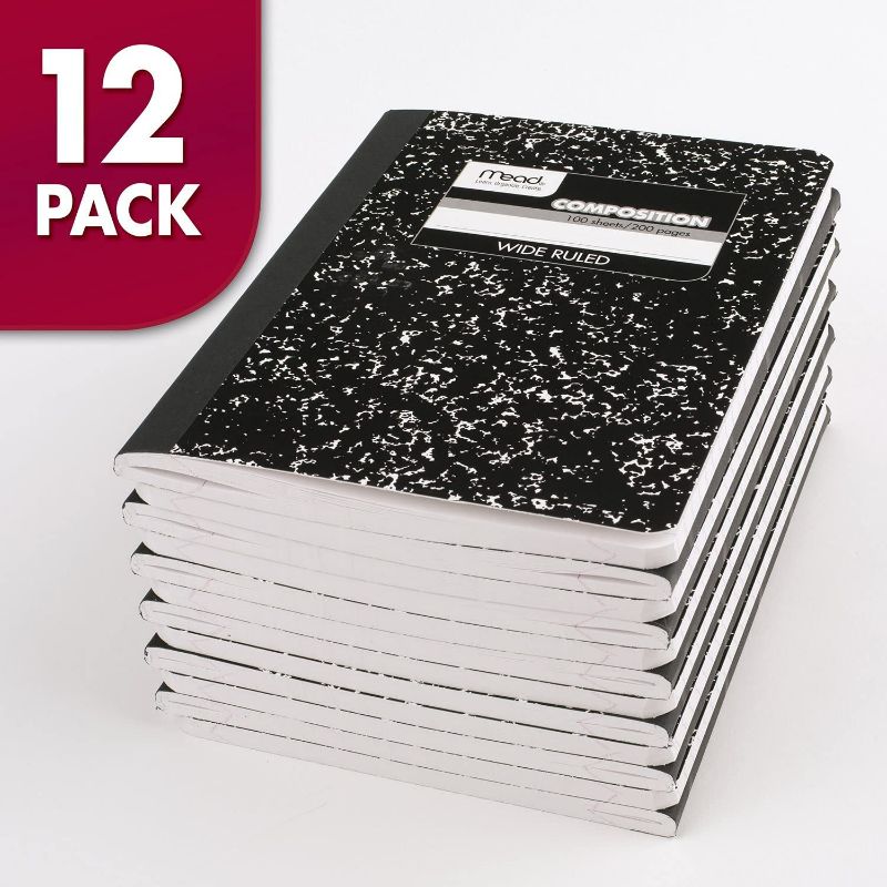 Photo 1 of Mead Composition Notebook, 12 Pack, Wide Ruled Paper, 9-3/4" x 7-1/2", 100 Sheets per Notebook, Black Marble, Pack of 12