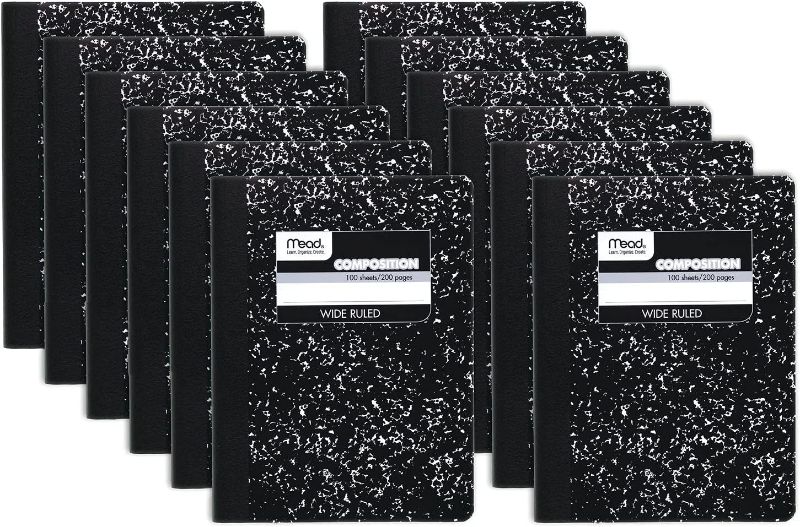 Photo 2 of Mead Composition Notebook, 12 Pack, Wide Ruled Paper, 9-3/4" x 7-1/2", 100 Sheets per Notebook, Black Marble, Pack of 12