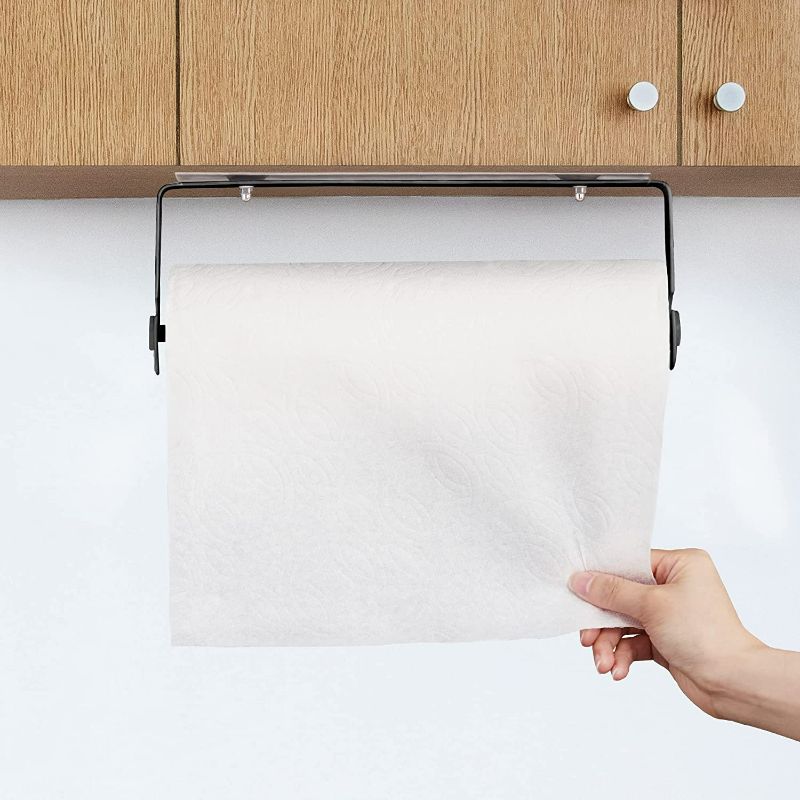 Photo 2 of SMARTAKE Paper Towel Holder with Adhesive Under Cabinet, Wall Mounted & No Drilling, Rustproof Removable Kitchen Towel Holder for Home, Easy Tear, Black
