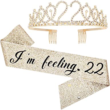 Photo 1 of I'm Feeling 22 Birthday Tiara and Sash- Happy 22nd Birthday Party Supplies - 22nd Fabulous Satin Sash Crystal Tiara Birthday Crown for 22nd Birthday Party Supplies and Decoration