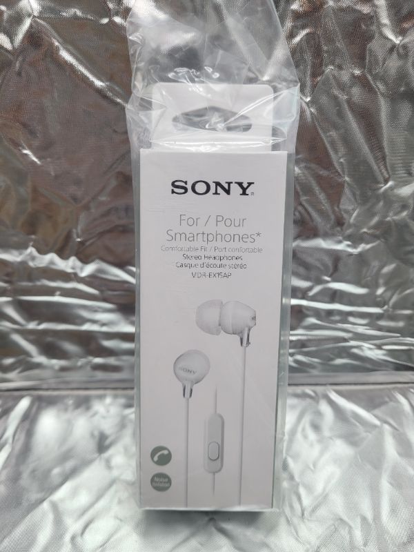 Photo 2 of Sony MDREX15AP in-Ear Earbud Headphones with Mic, White With Mic White Standard Packaging