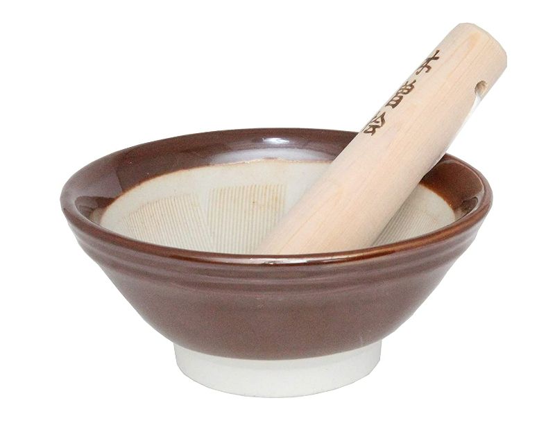 Photo 1 of Japanese Mortar & Pestle, Suribachi & Surikogi, Diameter 5-5.5 inches, Mino Ware, Made in Japan (Diameter 5.5 in.)