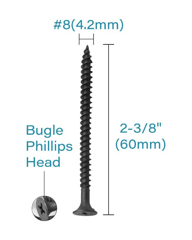 Photo 2 of IMScrews 50pcs #8 x 2-3/8" Flat Head Phillips Drywall Screws Fine Thread Sharp Point Wood Screw, Carbon Steel 1022A, Black Phosphate