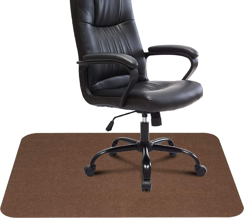 Photo 1 of DRPORONYN Office Hard Floor Chair Mats, Hardwood Tile Floor Carpet Desk Protector Mat Without Curling,Scratch for Rolling Chair Computer Desks (Brown, 48" x 36")