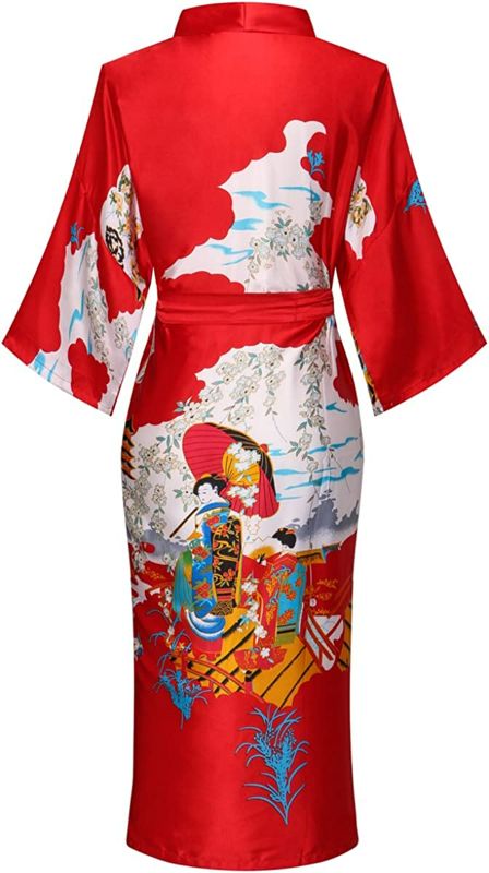 Photo 2 of XL Women Long Silky Bathrobe Satin Kimono Robe Floral Printed Dressing Gown Sleepwear
