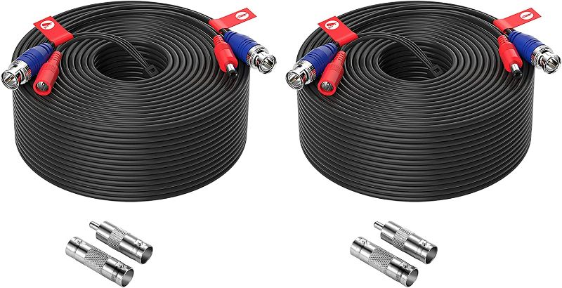 Photo 1 of ZOSI 2 Pack 150ft (45 Meters) All-in-One Video Power Cable, BNC Extension Surveillance Camera Cables for Video Security DVR Camera Systems (Included 2X BNC Connectors and 2X RCA Adapters)-Black Color