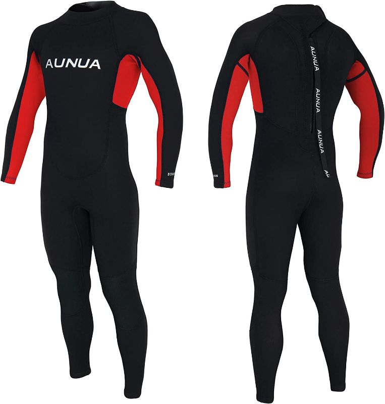 Photo 1 of Aunua Youth 3/2mm Neoprene Wetsuits for Kids Full Wetsuit Swimming Suit Keep Warm (black/red 10)