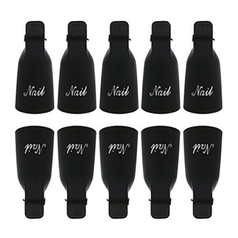 Photo 1 of (2 pack) Ealicere 10Pcs Plastic Acrylic Nail Art Soak Off Clip Cap, Nail Remove Clip, UV Gel Polish Remover Wrap Nail Tool (black)